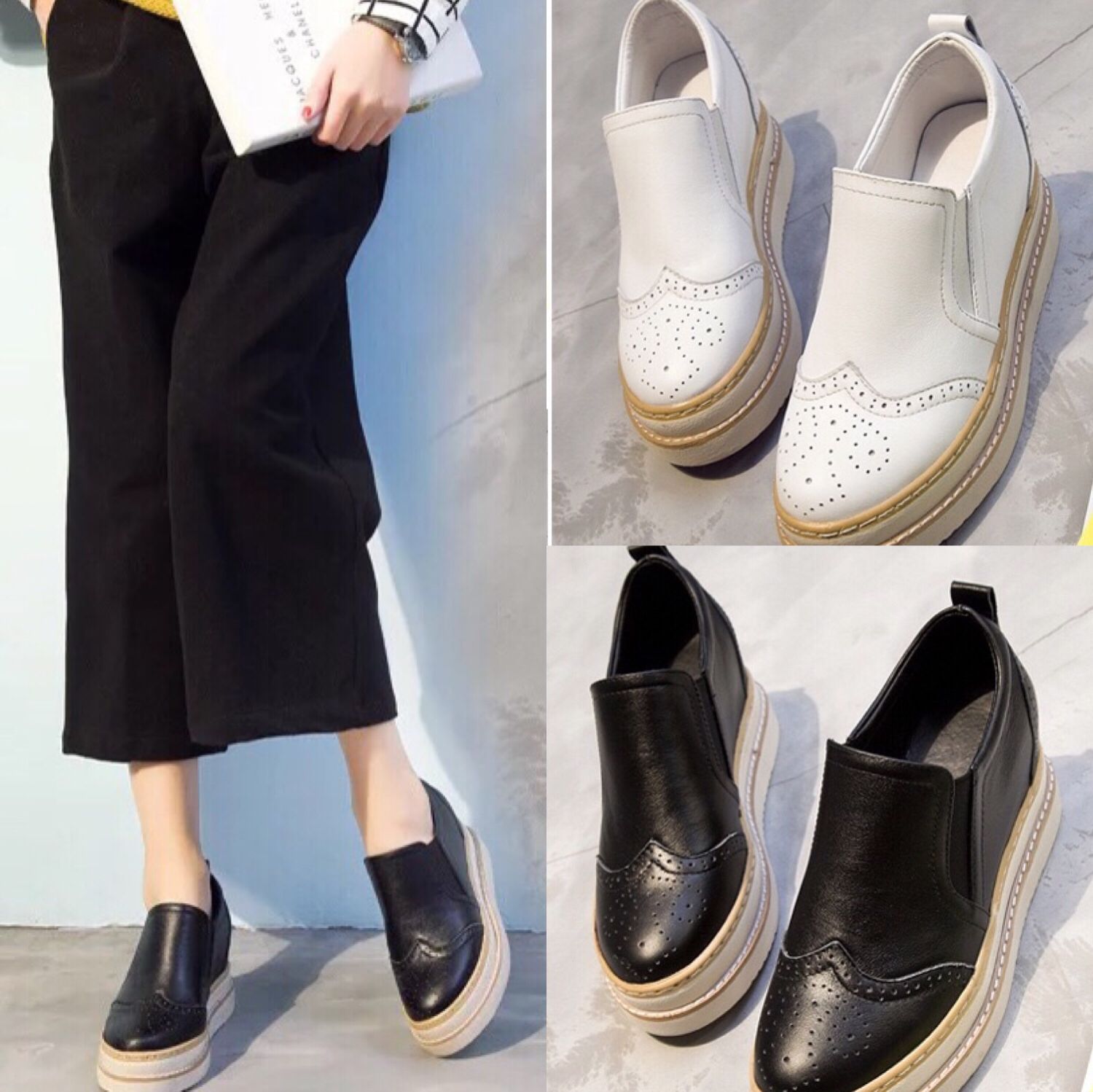 Women's Height Increasing Insole Genuine Leather Women's Shoes Brogue Platform foto 4