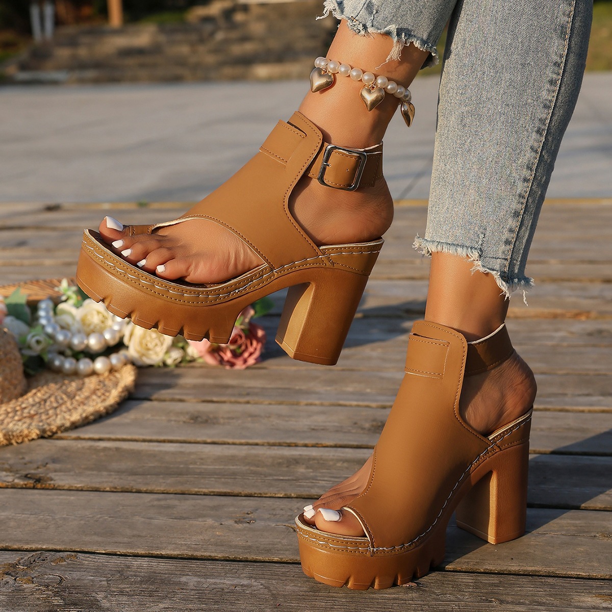 Chunky-heeled, Ultra-high-heel Peep-toe Womens Sandals foto 3