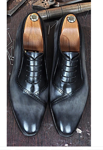 Men's Fashion Round Toe Lace Up Casual Gradient Color Leather Shoes foto 4