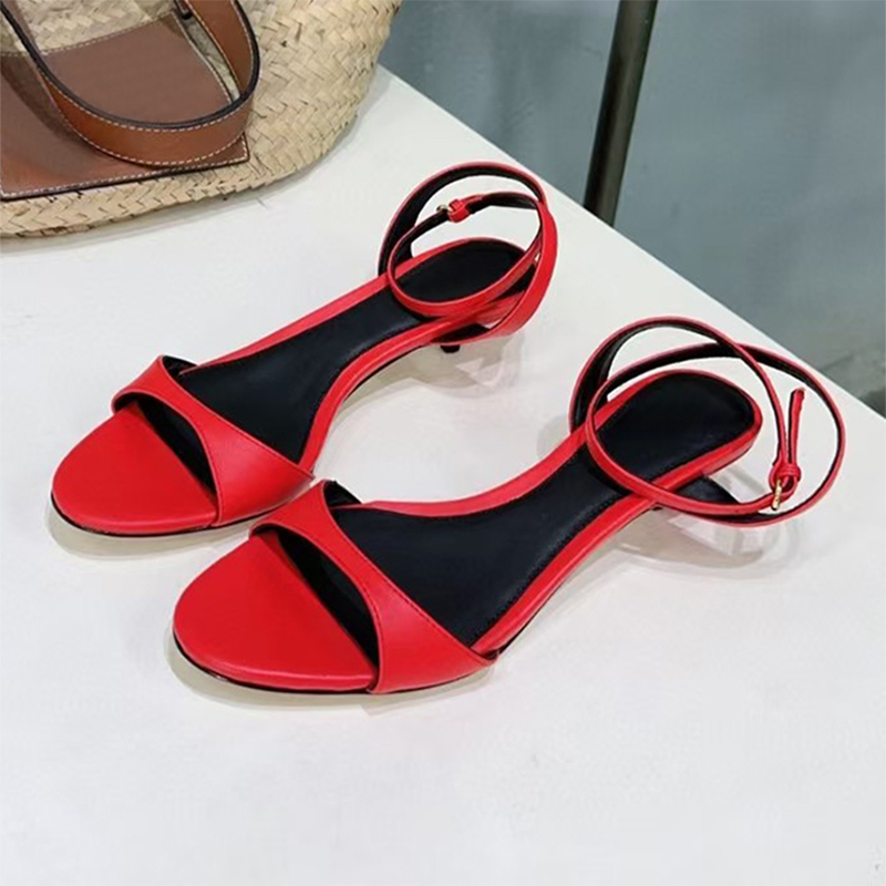 Women's Leather French-style Retro Open Toe Sandals With Kitten Heel foto 2