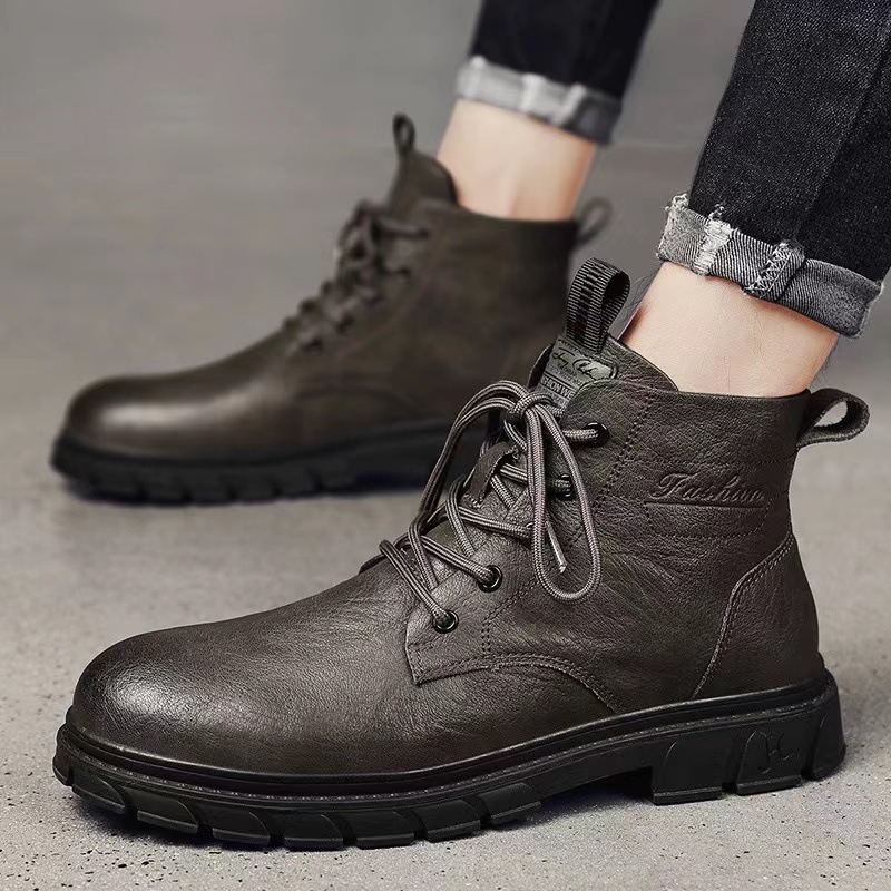 High-top Men's Black Leather Shoes foto 5