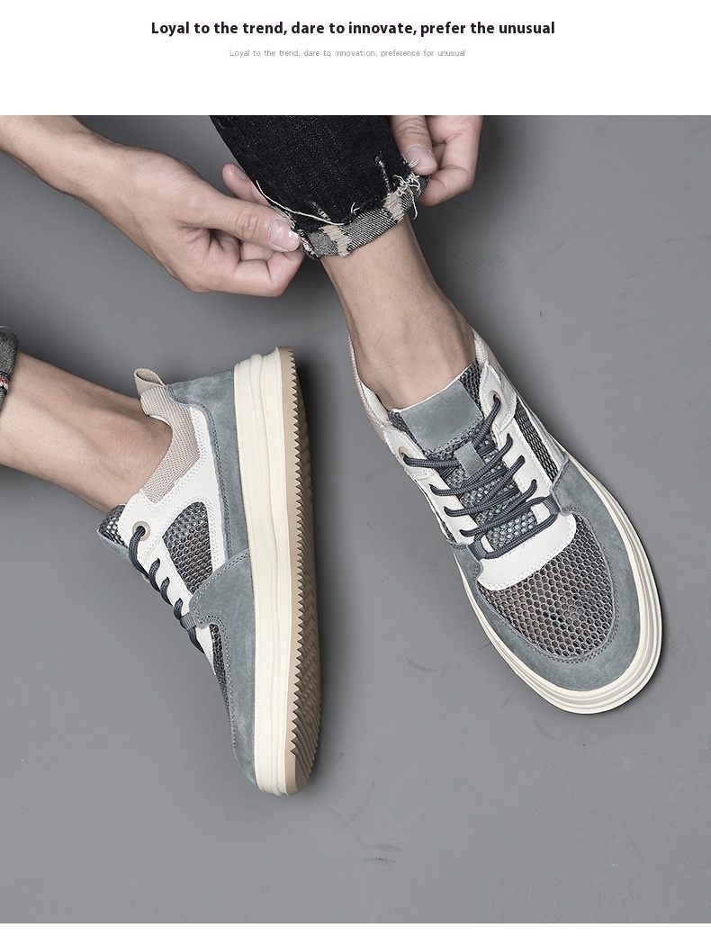Top Layer Nubuck Plus Large Hole Mesh Breathable Korean Casual Shoes foto 2