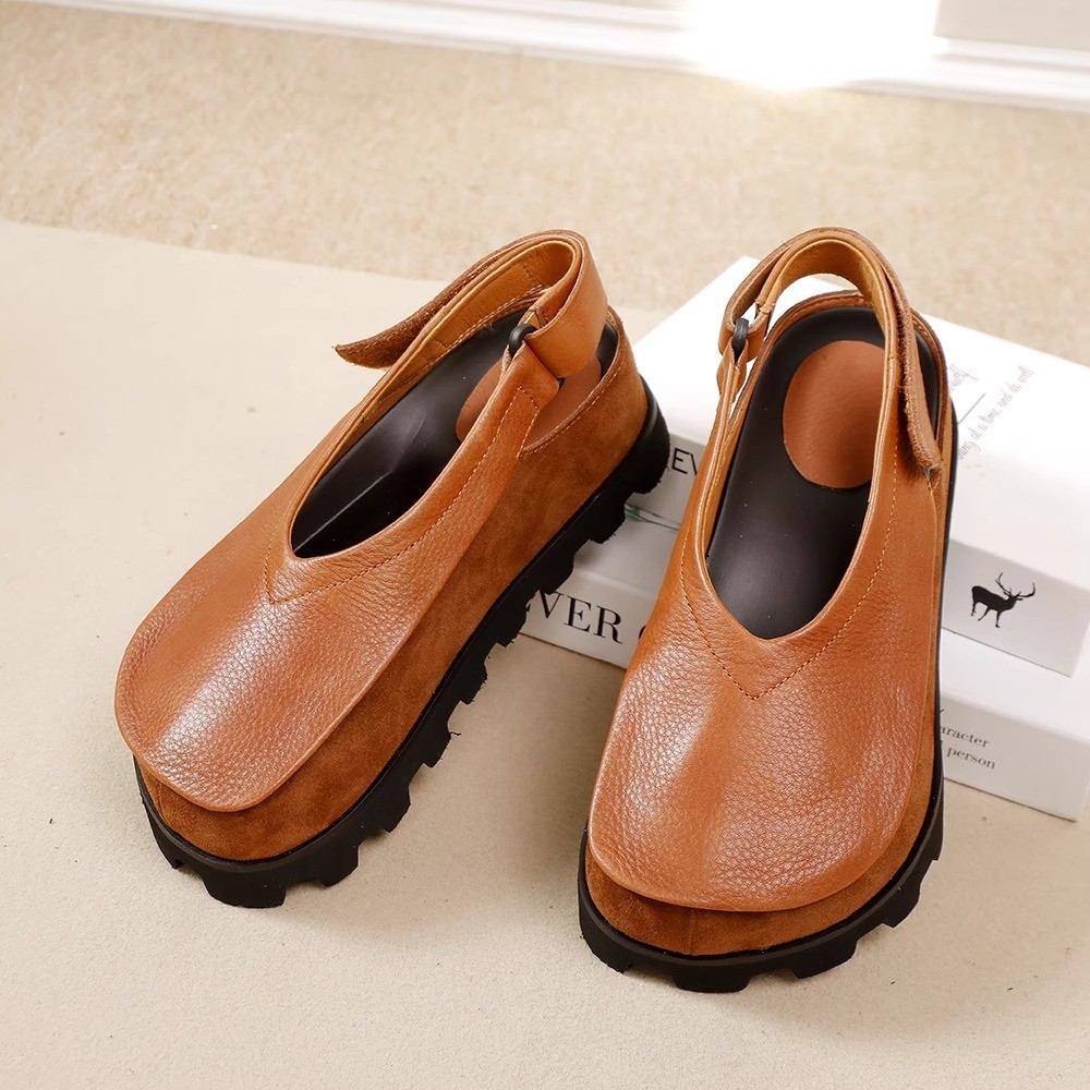Retro Original Thick-soled Leather Toe Box Soft Bottom Platform Shoes For Women foto 3