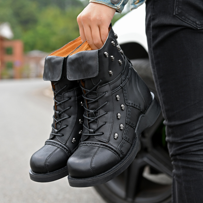 Men's Warm Work Clothing Motorcycle Waterproof High-top Steampunk Leather Boots foto 2