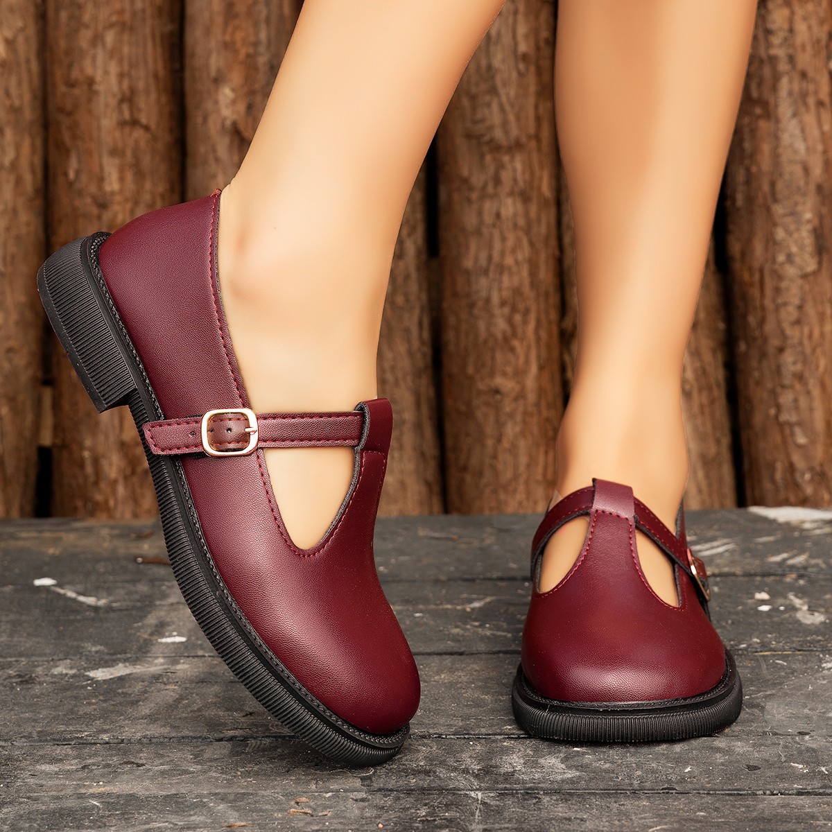 Round-toe Leather Belt Buckle Shoes foto 5