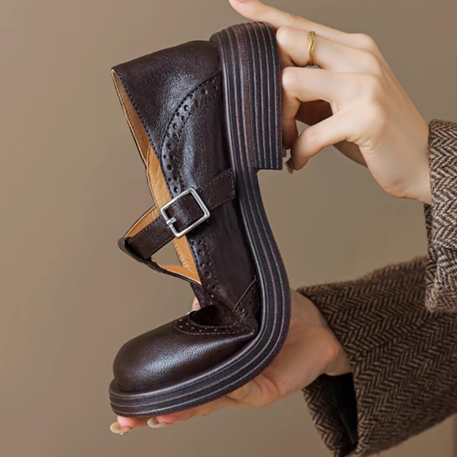 Casual Sheepskin Hollow Flower Flat Heel Loafers Women's Autumn Shoes Round Toe foto 3