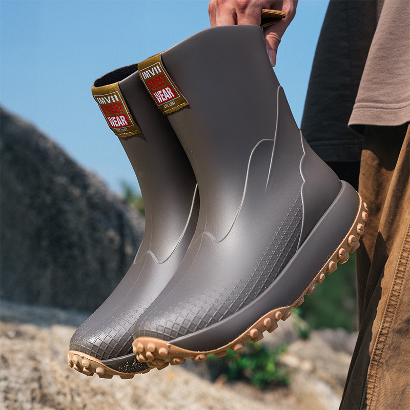Mid And Low Tube Men's Rain Boots Outdoor Non-slip Waterproof Shoes foto 2