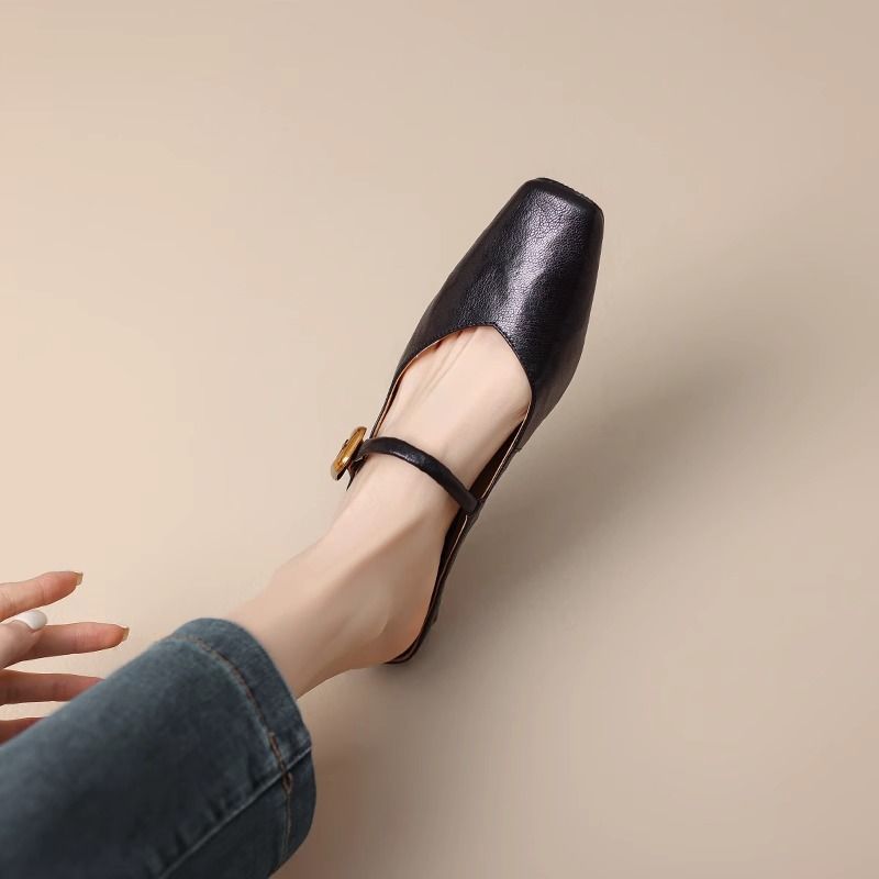 Women's Retro Square-Toe Chunky-Heel Closed-Toe Half Slippers foto 3