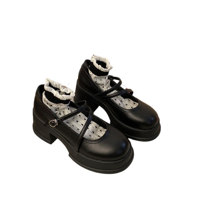 Black Japanese Sweet Cool Style Jk Leather Shoes For Women foto 2