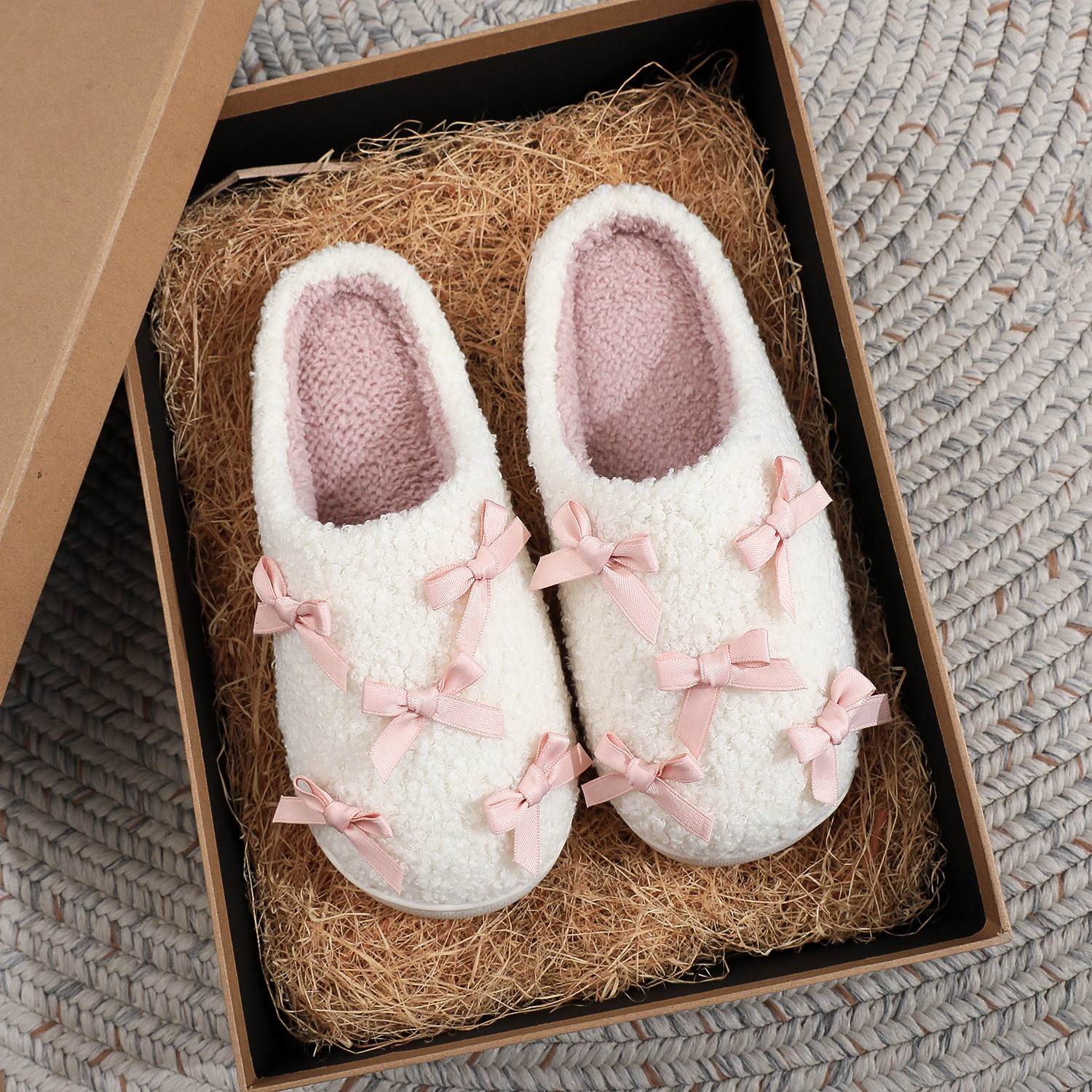 Korean Style Bow Cotton Slippers Women's Cute Warm foto 5