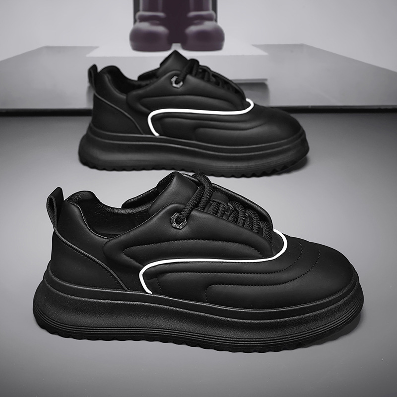 Versatile Student PU Leather Sports Height Increasing Leisure Thick Bottom Bread Shoes foto 2