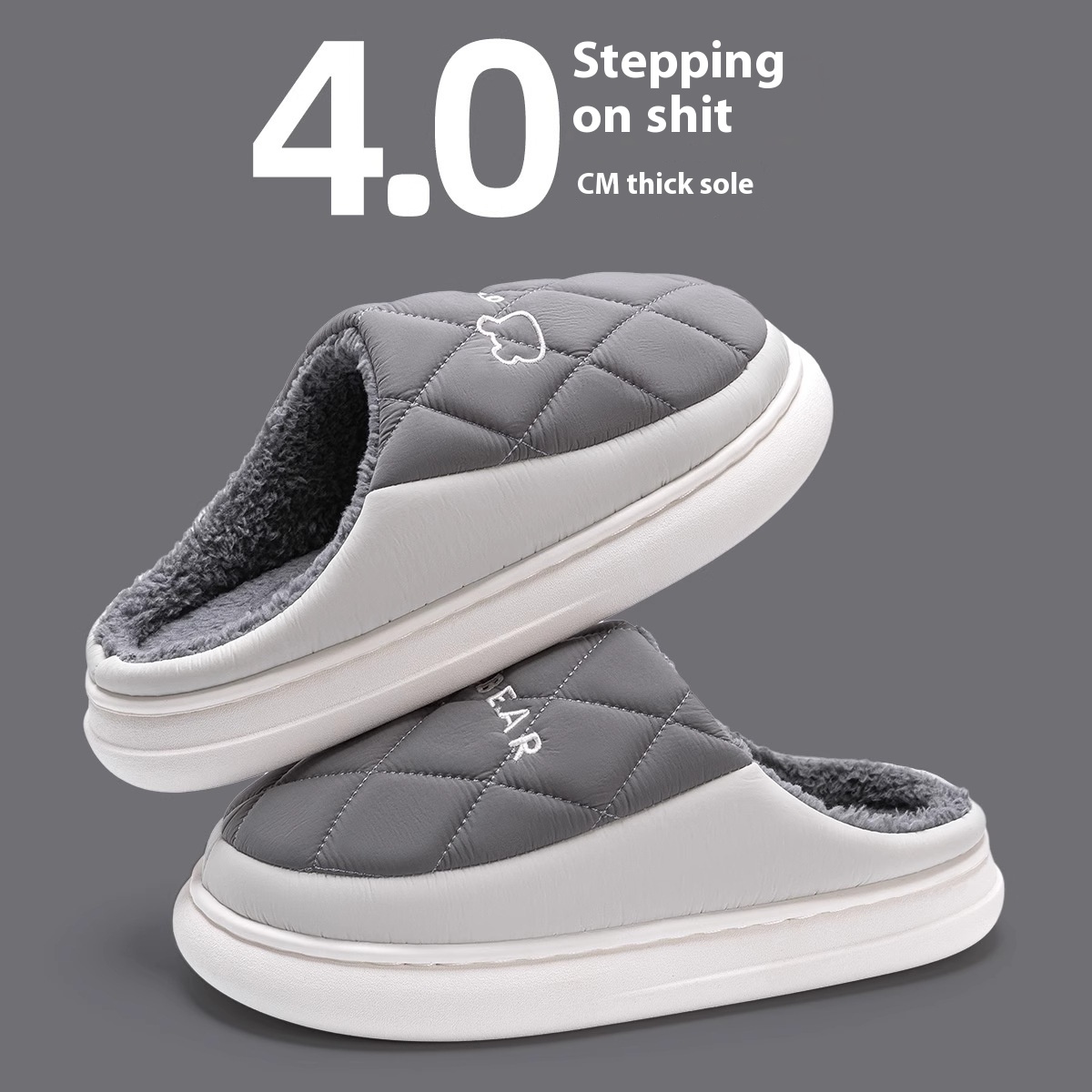 Rhombic Sewing Plush Slippers For Men Winter Warm Non-slip House Shoes Women's Bedroom Floor Home Slipper Couple foto 4