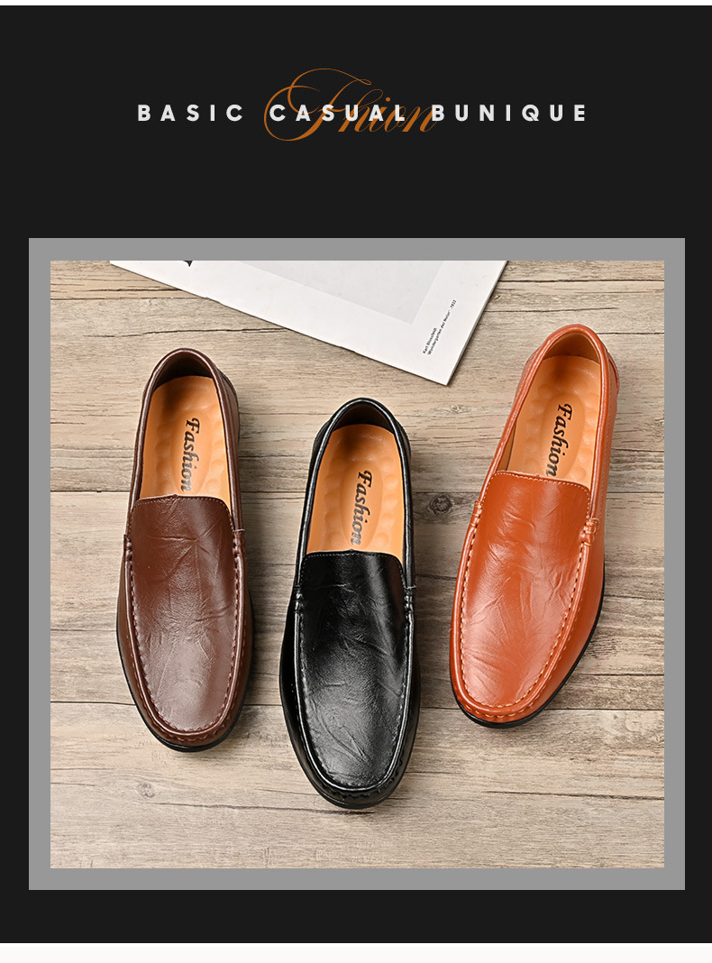 Men's Shoes Plus Size Cowhide Slip-on Driving Shoes Lightweight Retro Easy Matching Gommino Breathable