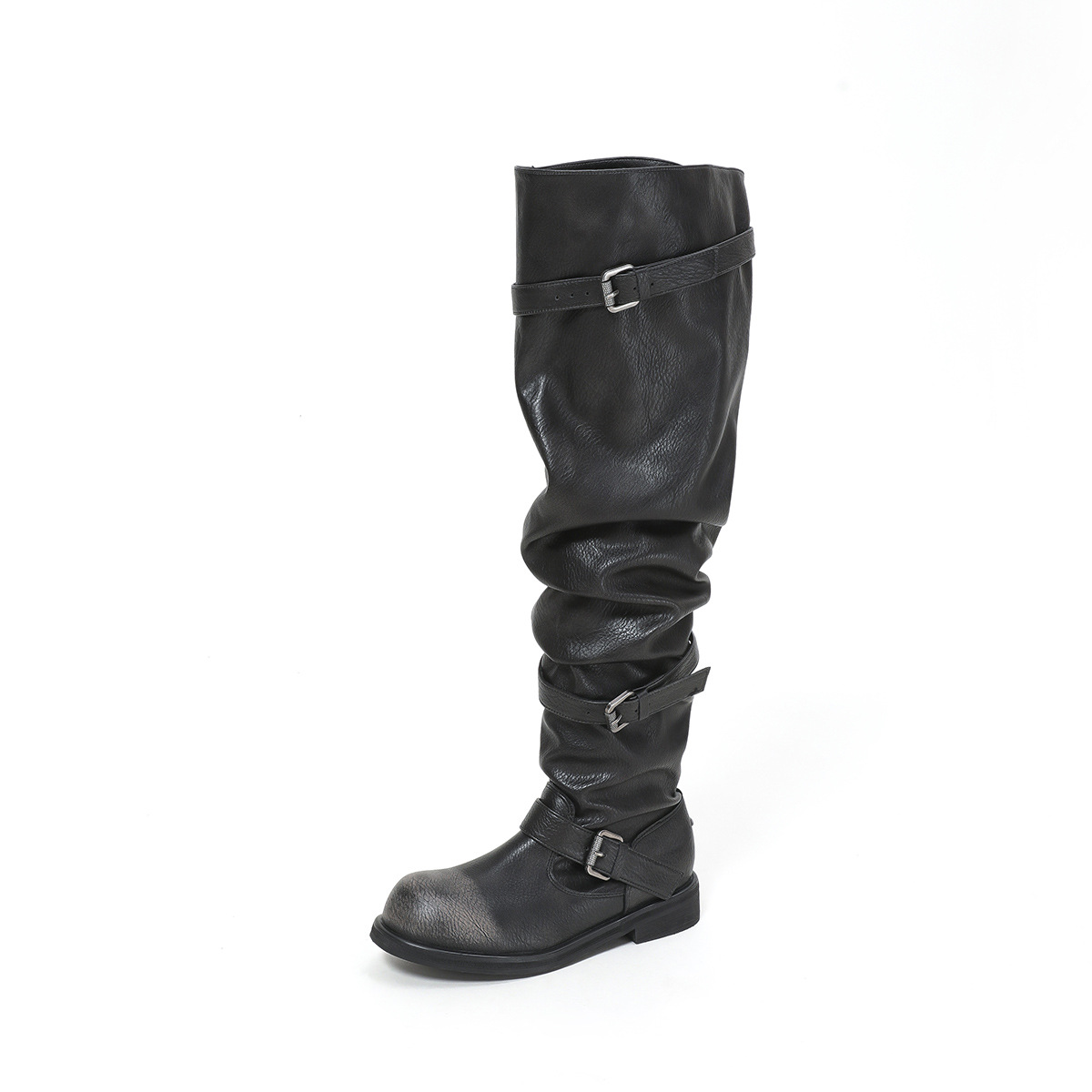 Women's Fashionable Wide-calf Soft-leather Chunky-soled Booties foto 3