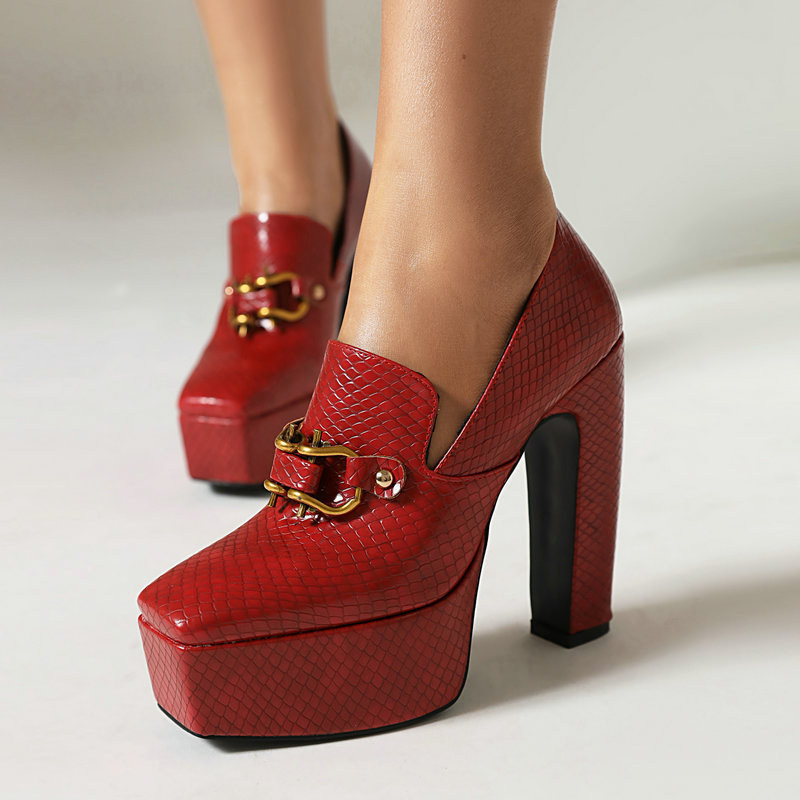 Women's Snake-print Block-heel Shoes With A Square Toe And Chunky Heel foto 5