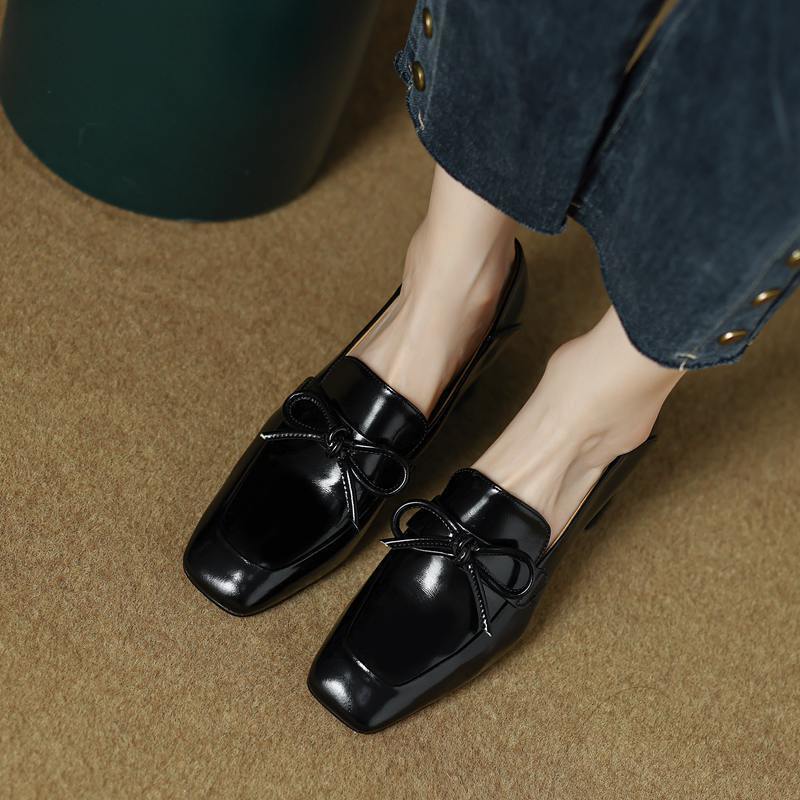 Retro Square Toe English Style Leather Shoes foto 5