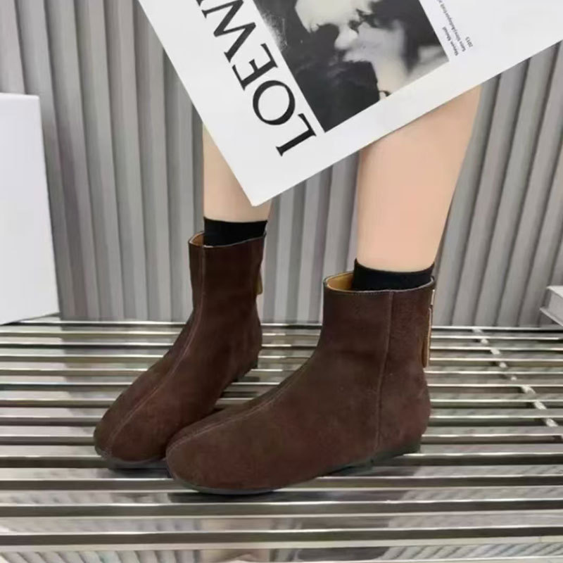 Versatile Retro Round Toe Matte Leather Casual Ankle Boots foto 2