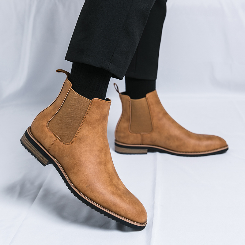 Plus Size High-top Pointed Leather Shoes Men's British Pointed Chelsea Boots foto 5