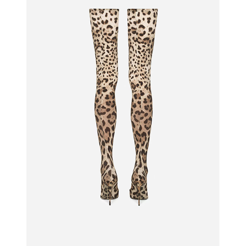 Pointed-toe High-heeled Leopard-print Ultra-long Knee-high Stretch Boots foto 3