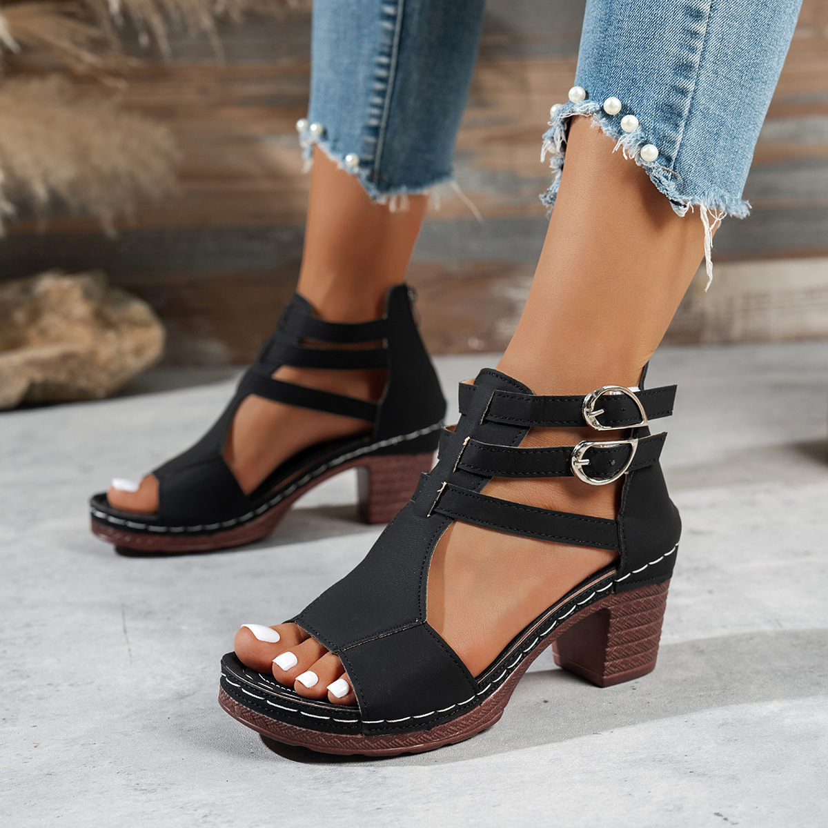 Womens Stylish Casual Peep-toe Wedge High-heeled Sandals foto 3