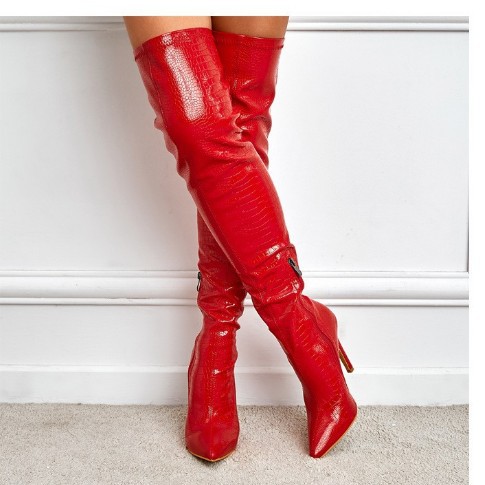 Skinny Pointed Toe Stiletto Heel Street Highlights Stretch Women's Over-the-knee Boots foto 5
