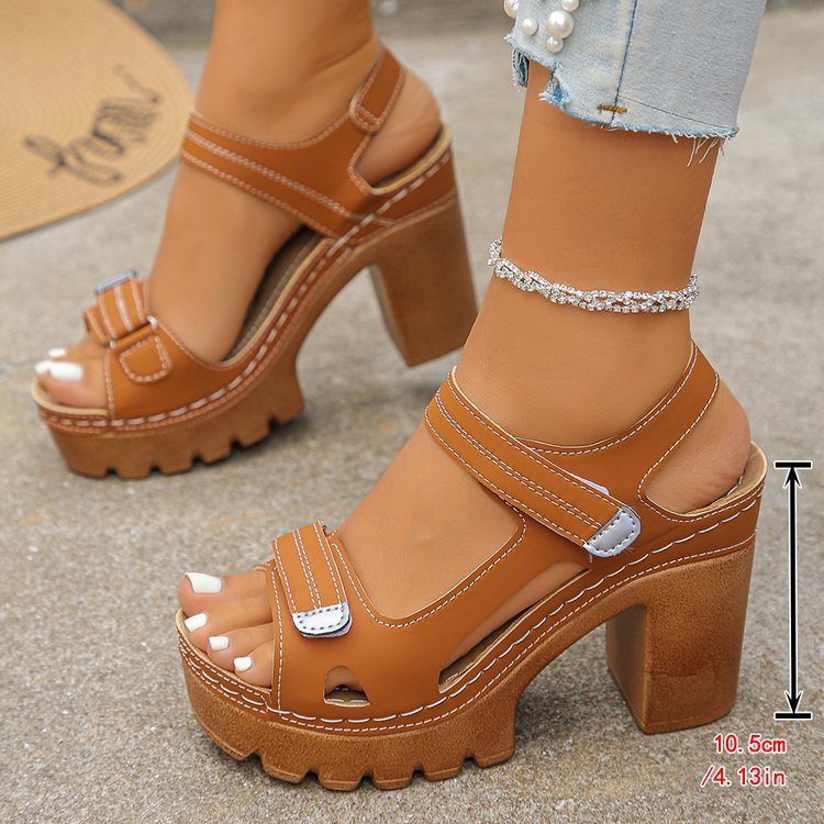 Women's Thick SoleSandals Summer Hook And Loop High Heel Shoes foto 2