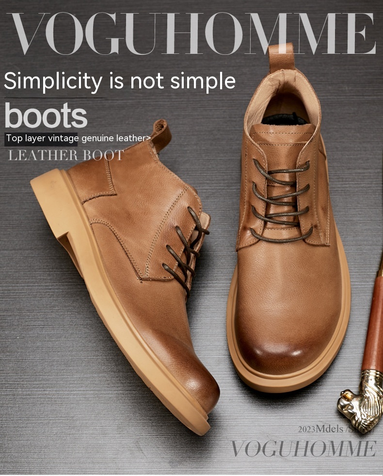 Martin Boots Fashion Leather Boots Flat Lace-up Mid-top Boots Casual All-match Men's Boots foto 3