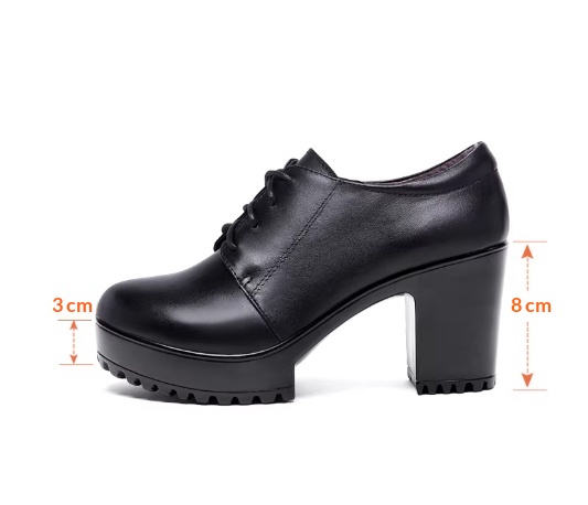 Genuine Leather Platform Round Toe Deep-cut Single Shoes For Autumn And Winter With Laces foto 5
