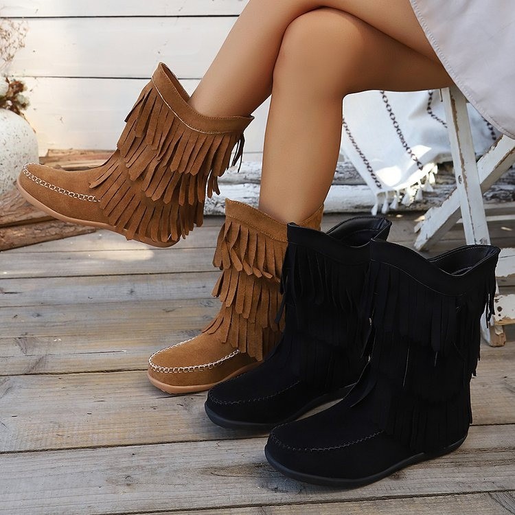 Plus Size Retro Tassel Mid-calf Heel Martin Boots foto 3