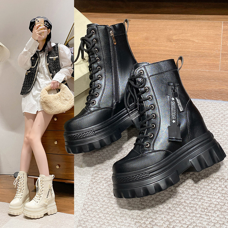 Womens Non-Slip High-Top Ankle Boots With Side Zipper And Laces foto 2