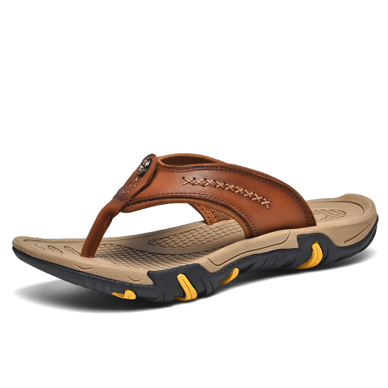 Genuine Leather Flip Flops Outdoor Wear Non-slip foto 3