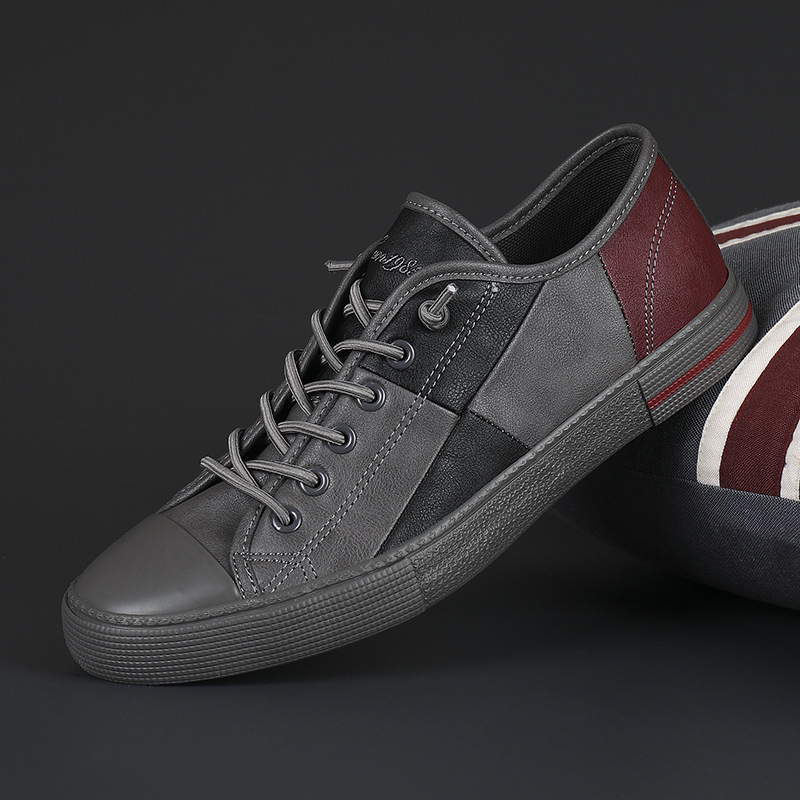 Men's New Fashionable All-match Color Matching Color Contrast Leather Shoes With Rubber Sole foto 3