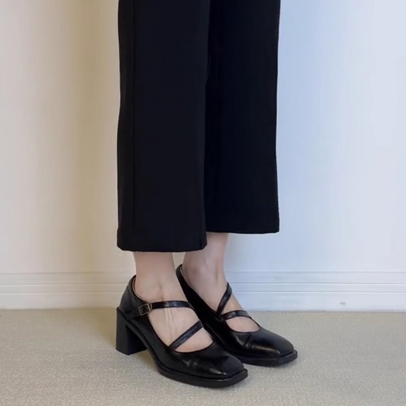 Square Toe High Heel Mary Jane Shoes Female Chunky Heel Low-cut foto 4