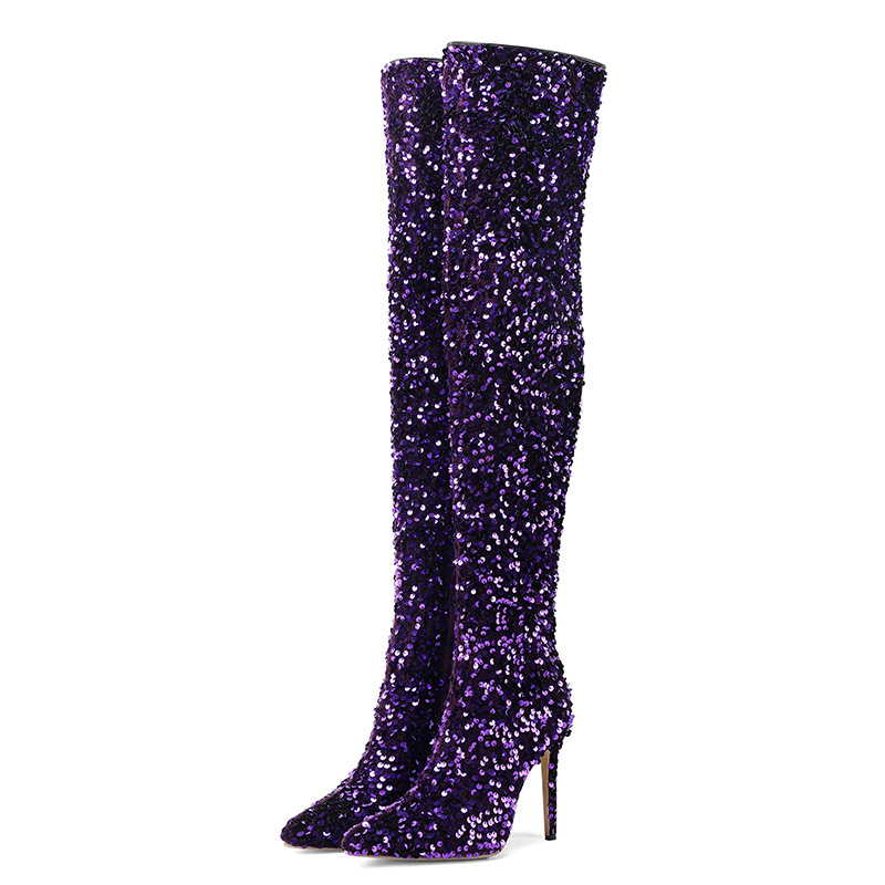 Sexy Sequin Side-zip Over-the-knee Boots foto 5