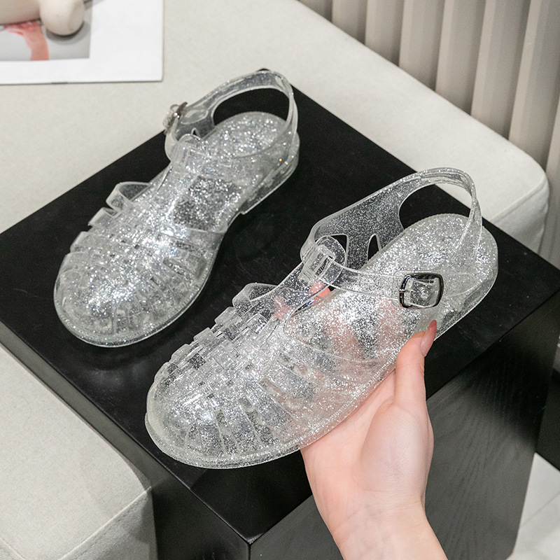 Crystal Flat Hollowed Sandals Roman Shoes Closed Toe Women's Sandals foto 3