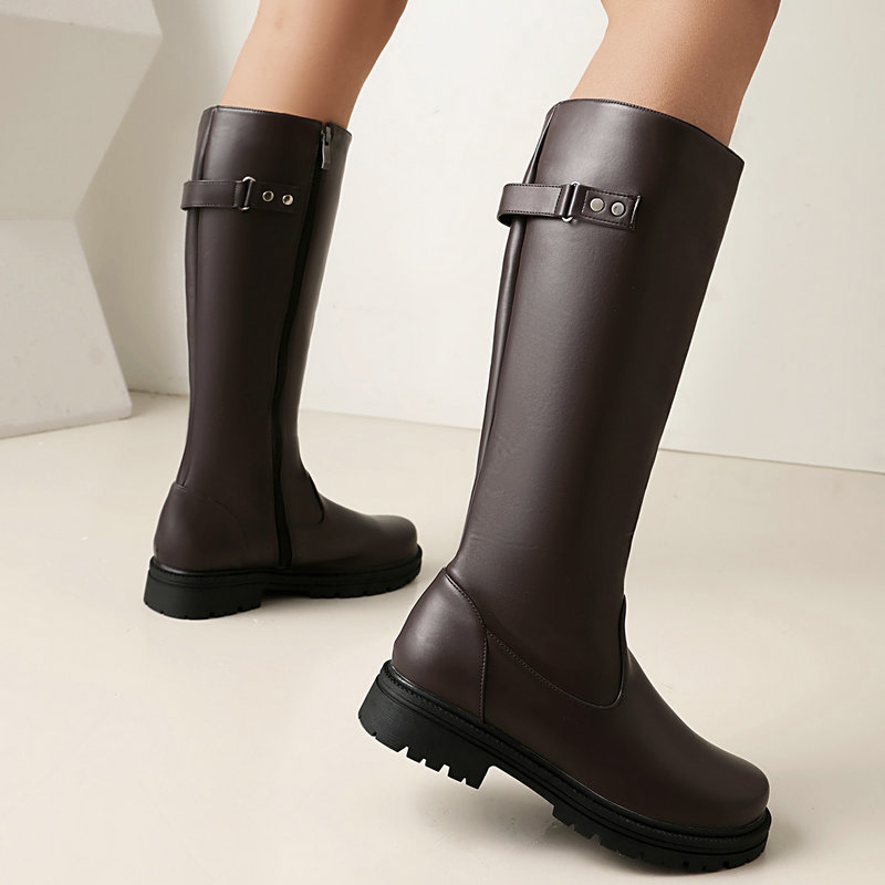 Womens Retro British-Style Leather Belt-Buckle Riding Boots foto 2