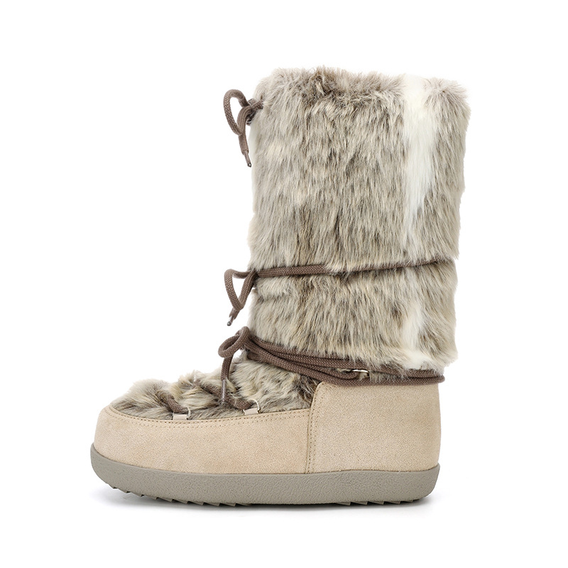 Womens Casual Thin-Strapped Insulated Flat-Heeled Mid-Calf Snow Boots foto 2