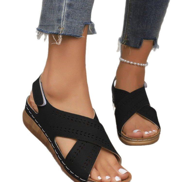 Plus Size Wedge Women's Back Strap Velcro Sandals foto 5