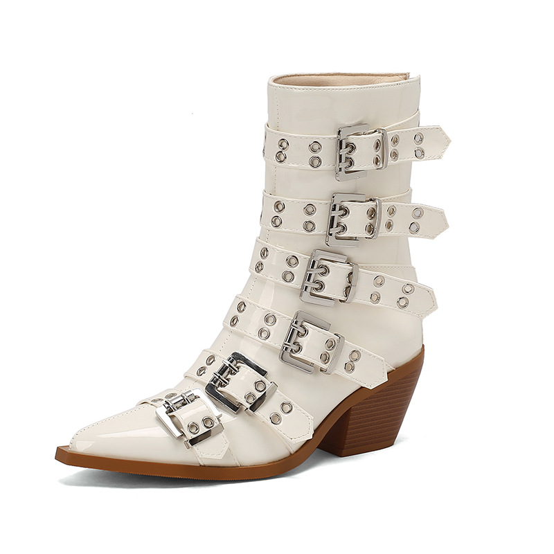 Autumn And Winter Pointed Knight Women's Boots Plus Size Punk Belt Buckle Booties foto 5