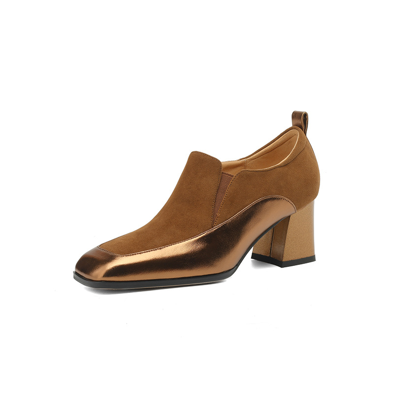Womens Retro Black Square-Toe High Heels foto 5