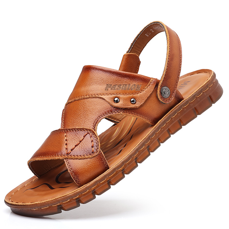 Men's Sandals Beach Shoes Top Layer Cattlehide Leather Fashion foto 2