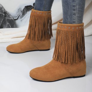 Plus Size Studded Suede Tassel Boots For Women foto 3