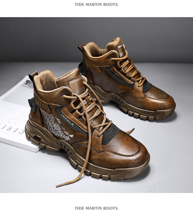 All-match Leather Facing Wear-resistant Labor Protection High-top Tide Shoes foto 3