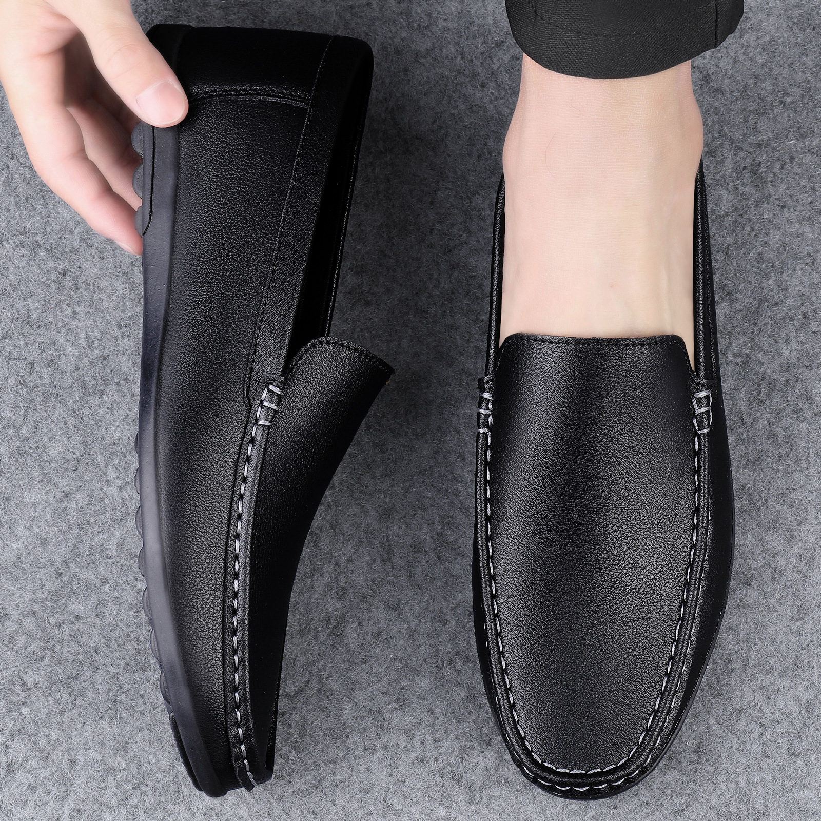 Men's Casual Style Loafers Low-top Soft Bottom White foto 5