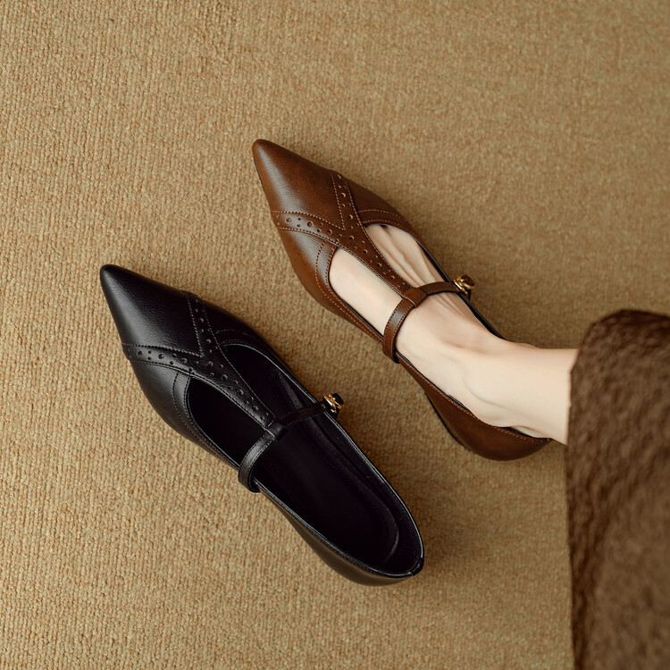 Brown Pointed Low-cut Flat Shoes Soft Bottom Comfortable Shoes With Skirt foto 5