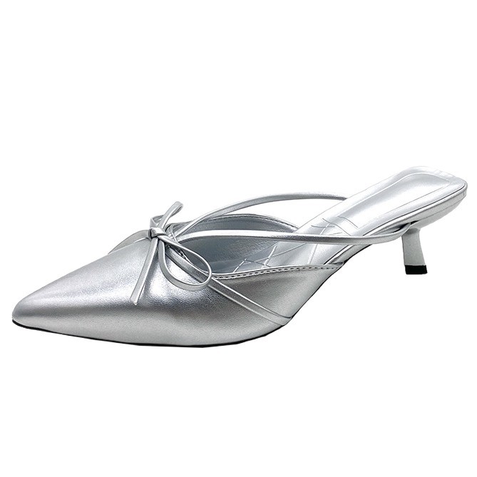 Summer Satin French Style Temperament Half-support High Heel Sandals foto 4