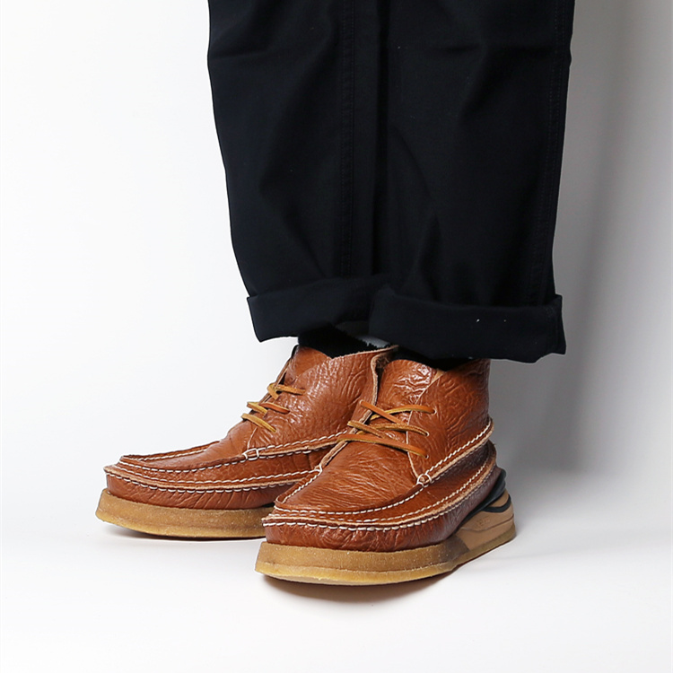 Men's Cowhide Vintage Handmade Stitching Square Head Workwear Leather Shoes foto 5