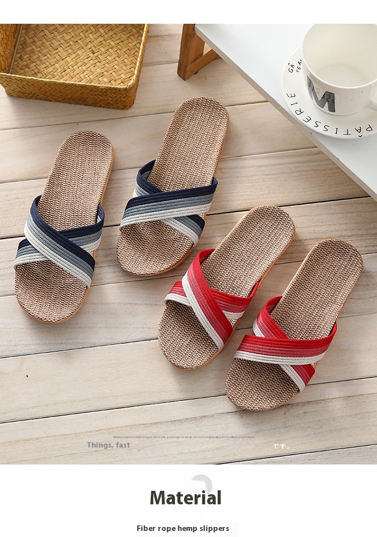 Linen Slippers Home Couple Indoor Wooden Floor Home Thick-soled