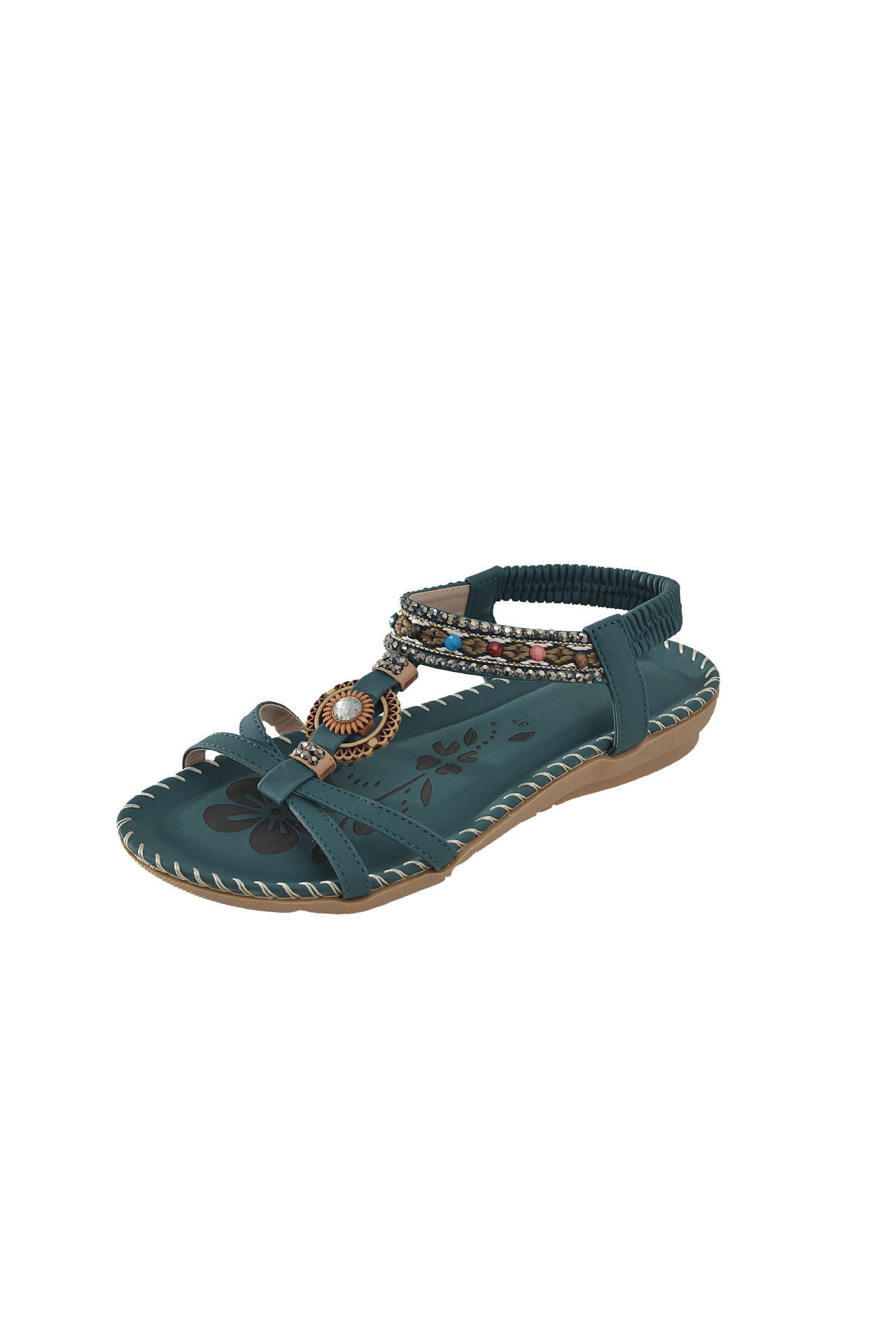 Stylish Beach Flat Handmade Beaded Rhinestone Sandals foto 4