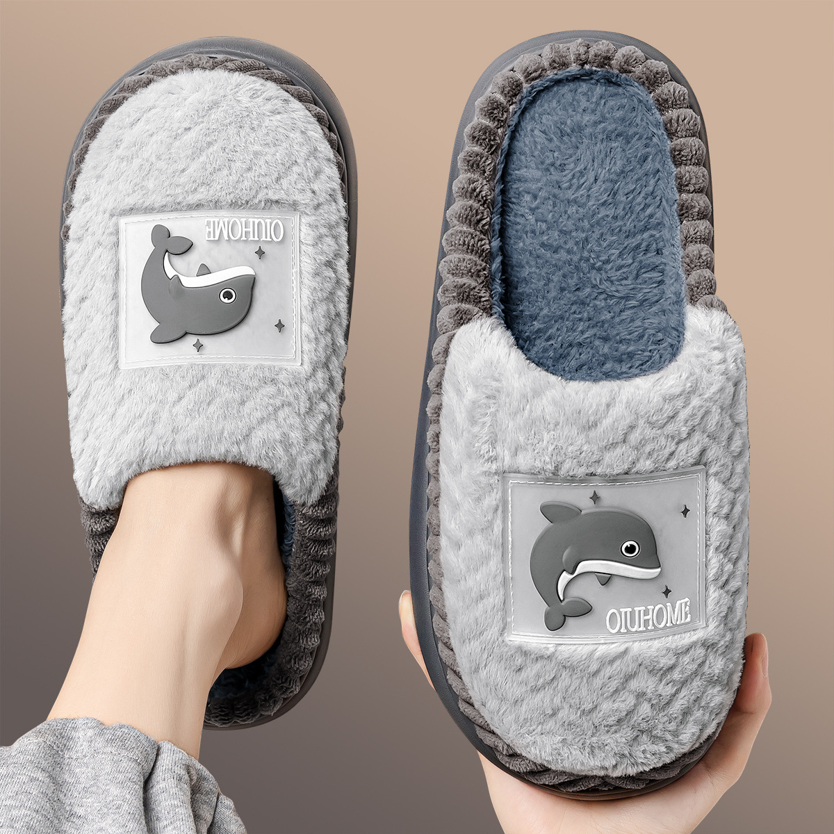 Non-slip Fleece-lined Warm Couple Fluffy Slippers foto 4